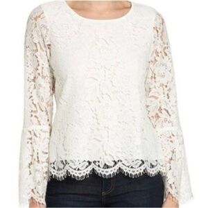 Vince Camuto Romantic Glamour Blouse Ivory Lace Bell Sleeves Size XS